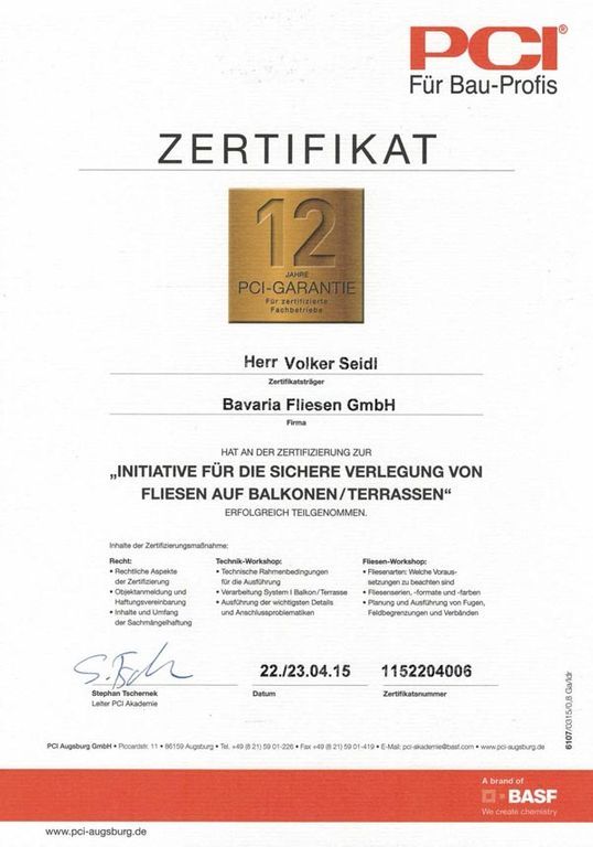 Zertifikat PCI — sichere Verlegung auf Balkonen und Terrassen